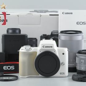 【中古】Canon キヤノン EOS Kiss M ダブルズームレンズキット ホワイト 元箱付き