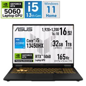 (中古)ASUS (展示品) TUF Gaming F16 FX608JM-I5R5060BKS イェーガーグレー(258-ud)
