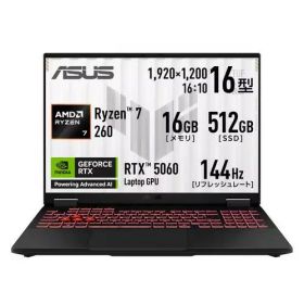 ゲーミングノート TUF Gaming A16 FA608UMI-R7R5060 [16型 /Ryzen 7 260 /RTX5060 /RAM:16GB /SSD:512GB /Windows 11 Home /イェーガーグレー]
