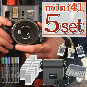 富士フイルム チェキ instax mini 41 インスタントカメラ ブラック ケース＆フィルム20枚&デコペン＆ガーランド付 セット