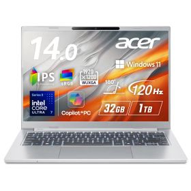 Acer Aspire 14 AI Windows 11 Home インテル Core Ultra 7 355 32GBメモリー 1TB SSD 14インチ WUXGA 16:10 IPS 非光沢 120Hz A14-I71M-N73Z