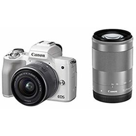 Canon キヤノン ミラーレス一眼カメラ EOS Kiss M(ホワイト)・ダブルズームキット EOSKISSMWH-WZK-A(ミラーレス一眼)