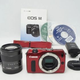 美品 Canon EOS M ボディ + EF-M 18-55mm IS STM レンズキット ミラーレス一眼カメラ レッド SPEEDLITE 90EX付 260513al