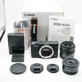 ほぼ新品 Canon キヤノン EOS M200 ダブルレンズキット ブラック あると嬉しい元箱・取説・純正ストラップ付！