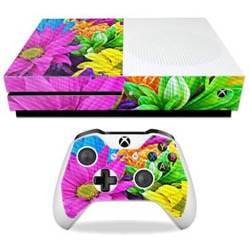 MightySkins Xbox One S 用カーボンファイバー調スキン「Colorful Flowers」保護デカールラップ 着脱簡単