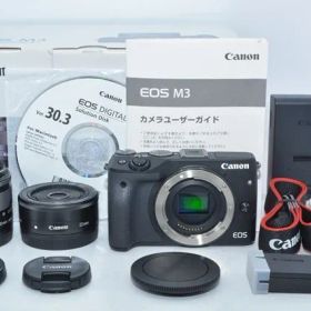 【極上品】 Canon キヤノン EOS M3 ダブルレンズキット(ブラック) EF-M15-45mm F3.5-6.3 IS STM EF-M22mm F2 STM 付属 ＃9221