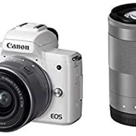 【中古】【非常に良い】Canon キヤノン ミラーレス一眼カメラ EOS Kiss M(ホワイト)・ダブルズームキット EOSKISSMWH-WZK-A