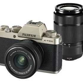 【中古】FUJIFILM ミラーレス一眼カメラ X-T100ダブルズームレンズキット シャンパンゴールド X-T100WZLK-G