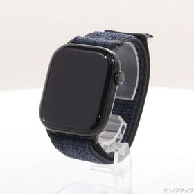 (中古)Apple Apple Watch Series 10 GPS 46mm ジェットブラックアルミニウムケース ブラック/ブルーNikeスポーツループ(377-ud)
