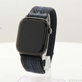 (中古)Apple Apple Watch Series 10 GPS 46mm ジェットブラックアルミニウムケース ブラック/ブルーNikeスポーツループ(269-ud)