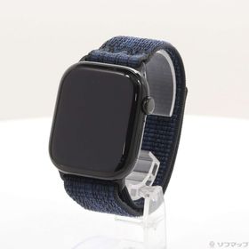 (中古)Apple Apple Watch Series 10 GPS 46mm ジェットブラックアルミニウムケース ブラック/ブルーNikeスポーツループ(198-ud)