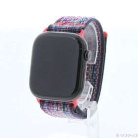 (中古)Apple Apple Watch Series 10 GPS 46mm ジェットブラックアルミニウムケース ブルー/レッドNikeスポーツループ(251-ud)