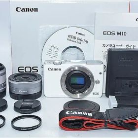 383★美品★Canon ミラーレス一眼カメラ EOS M10 ダブルレンズキット(ホワイト) EF-M15-45mm F3.5-6.3 IS STM EF-M22mm F2 STM 付属 EOSM10WH-WLK