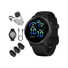 Garmin 010-02985-00 VIVOACTIVE 6 Health ＆ Fitness GPS Smartwatch, Black with Silicone Band Bundle with Deco Essentials Charging Dock, USB Type C Char