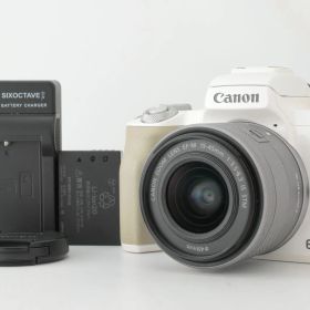 【美品】CANON EOS Kiss M White EF-M 15-45mm F3.5-6.3 IS STM キャノン ミラーレス一眼レフカメラ ホワイト ボディ レンズ EF-TN-JP2497