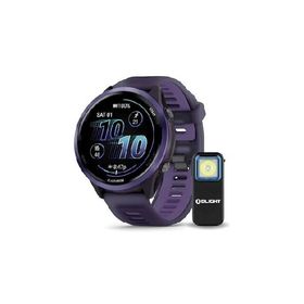 Garmin Forerunner 570-47mm Indigo Aluminum with Imperial Purple/Indigo Band Bundle with Rechargeable Clip-On Flashlight (2 Items)