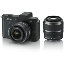 【中古】 Nikon ミラーレス一眼カメラ Nikon 1 (ニコンワン) V1 (ブイワン) ダブルズームキット ブラック N1 V1WZ BK
