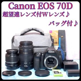 キャノン EOS 70D◎スマホ転送◎バッグ付◎一眼レフカメラ◎豪華Wレンズ
