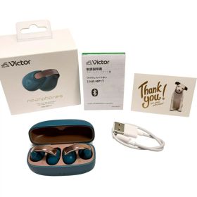 【中古品】JVCケンウッド Victor HA-NP1T-A ワイヤレスイヤホン Bluetooth Ver.5.3 オープンイヤー イヤーカフ アプリ対応 マルチポイント マイク付き 小型 軽量 防水 音アクセ ティールブルー