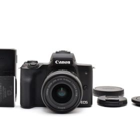★極上品★ ★ショット数2000回以下★ キヤノン Canon EOS Kiss M ブラック + EF-M 15-45mm F3.5-6.3 IS STM 充電器付き ARYM6455 #592