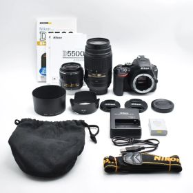 B#12747 Nikon デジタル一眼レフカメラ D5500 ダブルズームキット ブラック 2416万画素 3.2型液晶 タッチパネルD5500WZBK