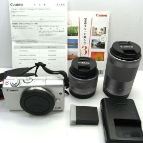 【美品】 Canon(キャノン）ミラーレス一眼デジタルカメラ EOS M100 ホワイト ダブルズームキット 保証書付き