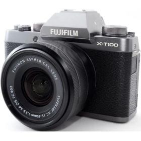 フジフイルム ミラーレス FUJIFILM X-T100 ダークシルバー レンズキット 中古 Wi-Fi搭載 新品SDカード付き すぐに使える スマホに送れる 付属品充実 長期保証