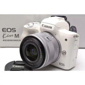 【中古】【1ヶ月保証】 キヤノン Canon EOS Kiss M レンズキット ホワイト ミラーレス一眼