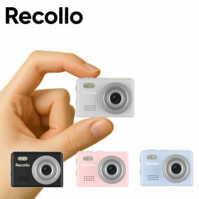 Recollo ミニカメラ IRT-RCL01 BK ブラック WH ホワイト BL ブルー PK ピンク 小型 コンパクト デジタル デジカメ トイデジ コンデジ トイカメラ レトロ WEBカメラ 写真 動画 撮影 音声 録音 キーホルダー（.QL）