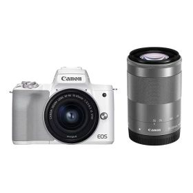 【中古】【1年保証】【美品】Canon EOS Kiss M2 ダブルズームキット 15-45mm 55-200mm ホワイト