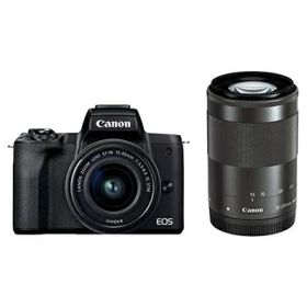 【中古】（新古品） Canon ミラーレス一眼カメラ EOS Kiss M2 ダブルズームキット ブラック KISSM2BK-WZK
