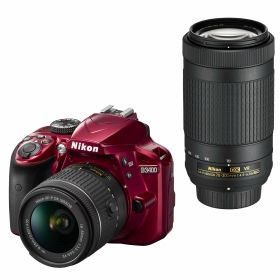【中古】【非常に良い】Nikon デジタル一眼レフカメラ D3400 ダブルズームキット レッド D3400WZRD