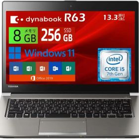 東芝 dynabook R63 Core i5 第5世代 メモリ8GB SSD256GB 13.3型 Windows 11 Office 2019 Webカメラ HDMI VGA 軽量・薄型 初期設定済み 中古ノートパソコン・整備済み品・送料無料・90日保証
