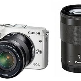 【中古】【39shop】Canon★ミラーレス一眼カメラ EOS M3 ダブルズームキットホワイト EF-M18-55mm F3.5-5.6 IS STM EF-M55-200mm F4.5-6.3 IS STM EOSM3WH-WZK(非常に良い)