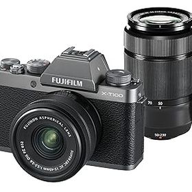 【中古】【39shop】FUJIFILM★ミラーレス一眼カメラ X-T100ダブルズームレンズキット ダークシルバー X-T100WZLK-DS（良い）