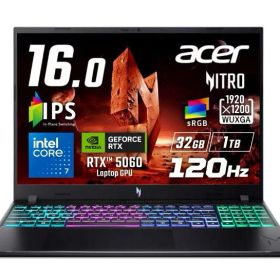 日本エイサー ANV16-I31-N73Z56 ACER Nitro V 16 Windows 11 Home 16.0〜16.9型（インチ） Core i7 メモリ32GB SSD 1TB 1920×1200 Webカメラ有り Bluetooth v5.2 Office無し 2.1〜3.0kg ブラック系