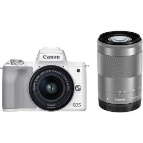 【ポイント10倍】 CANON デジタル一眼カメラ EOS Kiss M2 ダブルズームキット [ホワイト] [タイプ：ミラーレス 画素数：2580万画素(総画素) 2410万画素(有効画素) 撮像素子：APS-C 22.3mm×14.9mm CMOS 重量：351 g] 【P10倍】