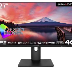 JAPANNEXT 27インチ モニター 4K UHD 3840x2160解像度 IPS ディスプレイ (KVM/HDMI/USB-C 給電 (65W) / DisplayPort/VESA対応/ブルーライトカット) JN-IPS273UHDR-C65W