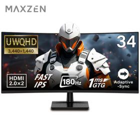 MAXZEN ゲーミングモニター 34インチ UWQHD VAカーブスクリーン HDMI×2 DP×2 マクスゼン MGM34IC02