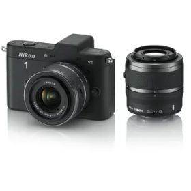 【中古】 Nikon ミラーレス一眼カメラ Nikon 1 (ニコンワン) V1 (ブイワン) ダブルズームキット ブラック N1 V1WZ BK