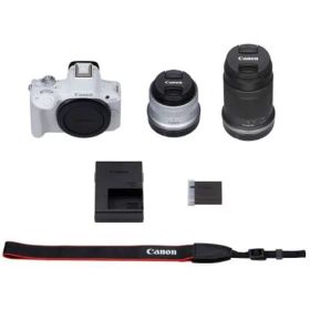 【納期約3週間】【代引不可】【お一人様1点まで】◎キヤノン デジタル一眼カメラ EOS R50 ダブルズームキット ホワイト EOSR50WZK WH