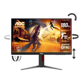 AOC｜エーオーシー ゲーミング液晶ディスプレイ(27型/Fast IPS/FullHD 1920×1080/180Hz/1ms/HDR10/HDMI2.0/DP1.4/VESA/3年保証)(ブラック) 27G4/11