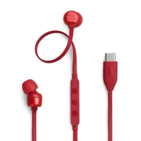JBL TUNE310C USB Type-C 接続 イヤホン 96kHz/24bit DAC内蔵/通話可能マイク付き3ボタンリモコン/フラットケーブル/3種のプリセットイコライザー搭載/ハイレゾ/9mm径ダイナミックドライバー/レッド/JBLT310C