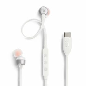 JBL TUNE310C USB Type-C 接続 イヤホン 96kHz/24bit DAC内蔵/通話可能マイク付き3ボタンリモコン/フラットケーブル/3種のプリセットイコライザー搭載/ハイレゾ/9mm径ダイナミックドライバー/ホワイト/JBLT310