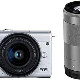 【中古】（新古品） Canon ミラーレス一眼カメラ EOS M200 ダブルズームキット ホワイト EOSM200WH-WZK