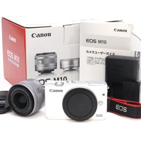 AB- (良品) Canon キヤノン EOS M10 EF-M15-45 F3.5-6.3 IS STM レンズキット ホワイト 初期不良返品対応 77-145
