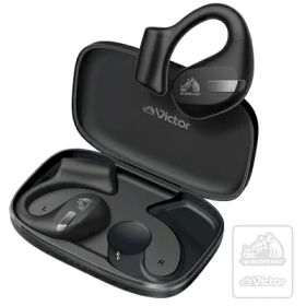 【中古】 JVCケンウッド Victor HA-NP50T-BA ワイヤレスイヤホン Bluetooth オープンイヤー 耳をふさがない ながら聴き マルチポイント 耳掛け 最大38時間再生 マイク付き ブラック ステッカー付