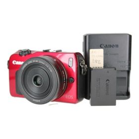 【美品 返品保証】 キャノン Canon EOS M レッド EF-M 22mm F2 STM ミラーレス一眼 e7808