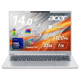 Acer Aspire 14 AI Windows 11 Home インテル Core Ultra 7 355 32GBメモリー 1TB SSD 14インチ WUXGA 16:10 IPS 非光沢 120Hz A14-I71M-N73Z