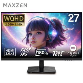 MAXZEN ゲーミングモニター 27インチ WQHD 角度調節 HDMI×2 DP×2 ノングレア マクスゼン MGM27IC02